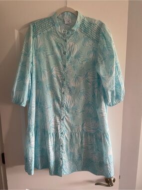 crown & ivy Light Aqua Shell-Print Midi Dress